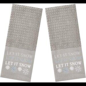 Winter Wonder Lane Kitchen Towels, Set of 2, Let It Snow Gray, Blue and White,
